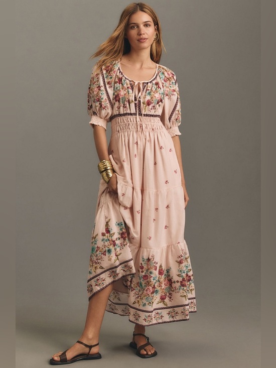 Anthropologie Dresses & Skirts - Anthropologie Somerset Puff Sleeve Maxi Dress Size Small Pink Floral Sundress